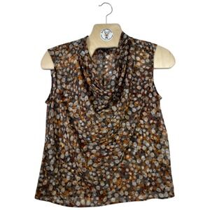 NIC+ZOE Women's Sleeveless Cowl Neck Blouse Abstract Dot Brown Size L